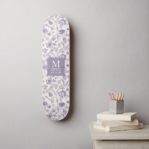 Lavender Purple Watercolor Floral Flowers Pattern Skateboard