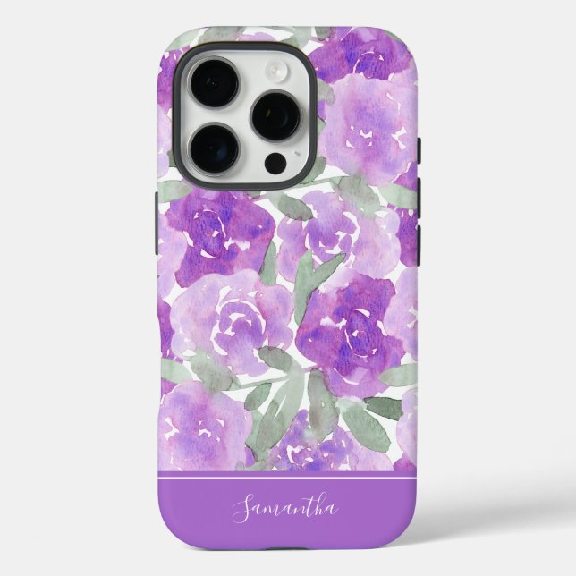 Lavender Purple Watercolor Floral Personalized Case-Mate iPhone Case (Back)