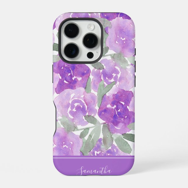 Lavender Purple Watercolor Floral Personalized iPhone Case (Back)