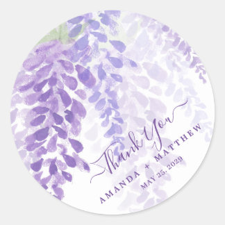 Lavender Purple Watercolor Wisteria Blooms Wedding Classic Round Sticker