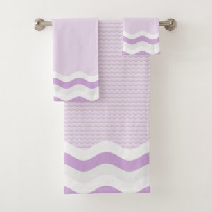 Lavender Purple Wavy Stripes Seamless Pattern Bath Towel Set