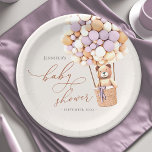 Lavender Purple We Can Bearly Wait! Baby Shower Paper Plate<br><div class="desc">We Can Bearly Wait! :) This little bear is waiting for the big baby party, sitting in a hot air balloon built out of lavender, brown and cream balloons. Whimsical watercolors and modern typography complement the design. Personalize this cute Bear Baby Shower item with your baby shower details easily and...</div>