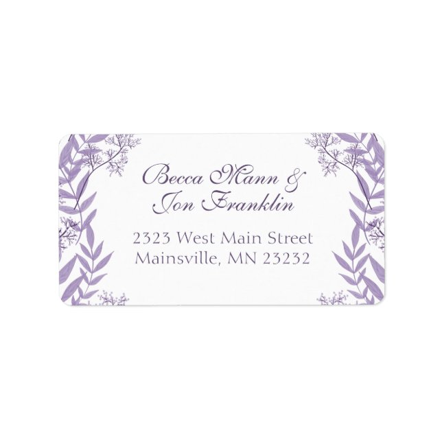 Lavender Purple Wedding Botanical Label (Front)