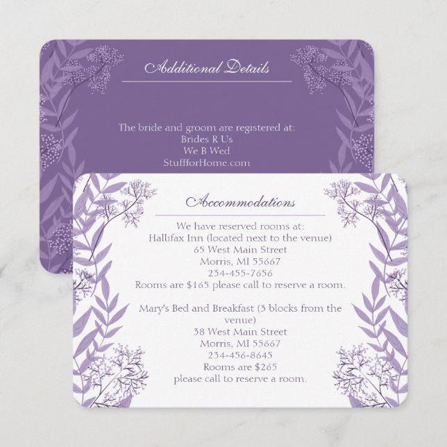 Lavender Purple Wedding Vintage Botanical Enclosure Card (Front/Back)