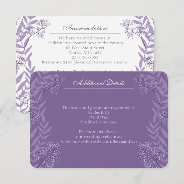 Lavender Purple Wedding Vintage Botanical Enclosure Card (Front/Back)