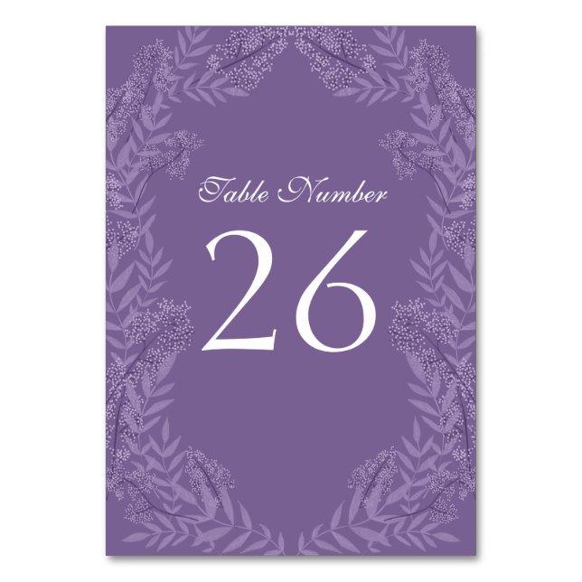 Lavender Purple Wedding Vintage Botanical Table Number (Back)