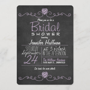 Lavender Purple & White; Chalkboard Bridal Shower Invitation
