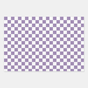 Lavender Purple White Chequered   Wrapping Paper Sheet