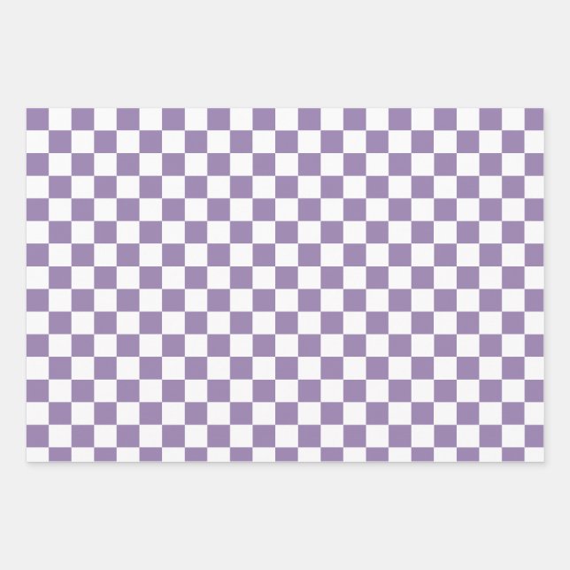 Lavender Purple White Chequered   Wrapping Paper Sheet (Front)