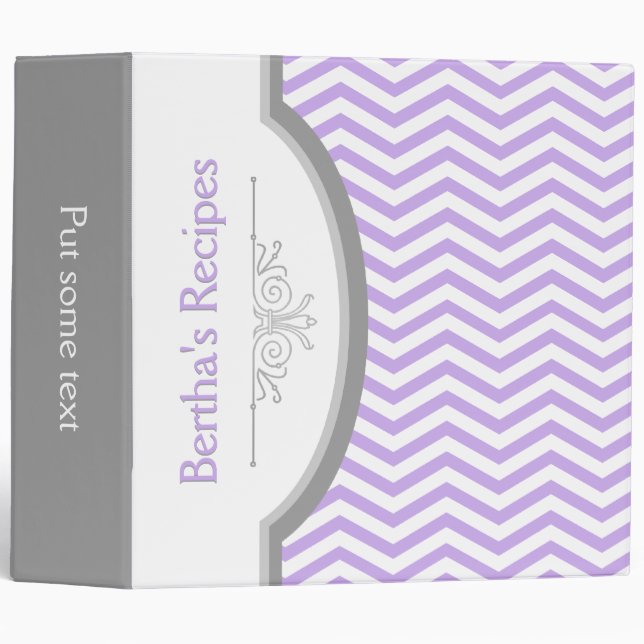 Lavender purple, white chevron with frame recipe binder (Front/Spine)