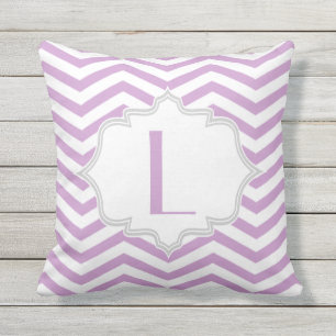 Lavender purple, white chevron zigzag pattern outdoor pillow