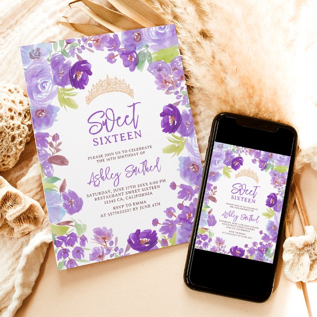 Lavender purple wild flowers Sweet 16 birthday Invitation (Lavender purple wild flowers Sweet 16 birthday Invitation)