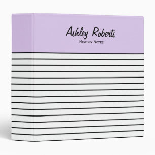 Lavender Purple with Black and White Stripes Binder