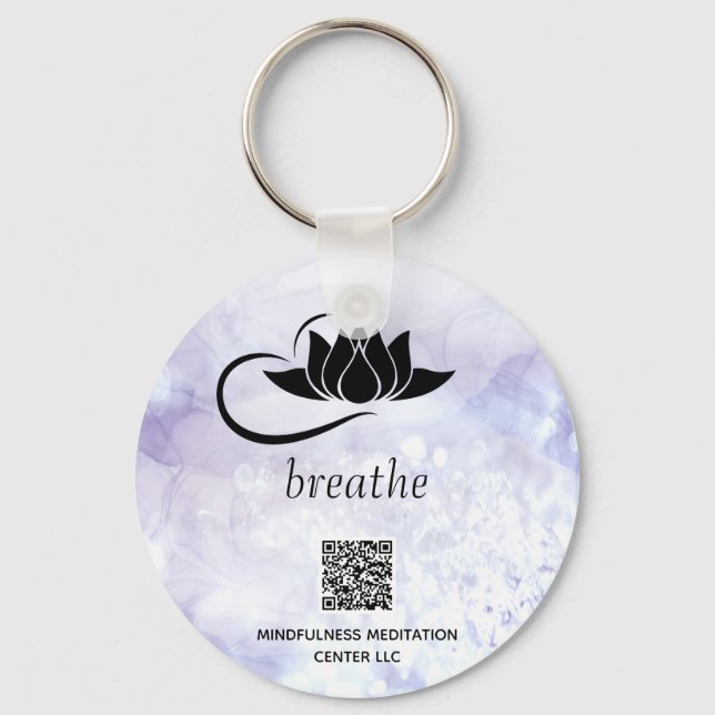 *~* Lavender QR - BREATHE Lotus Branding SWAQ Keychain (Front)