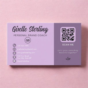 Lavender QR Code Monogram Social Media  Business Card