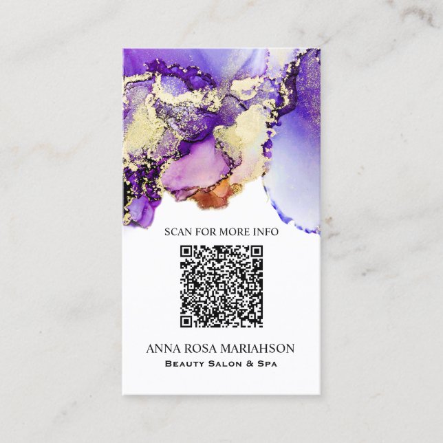*~* LAVENDER  QR CODE Yummy  Gold Bold AP29 Business Card (Front)