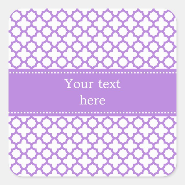 Lavender Quatrefoil Pattern Square Sticker (Front)