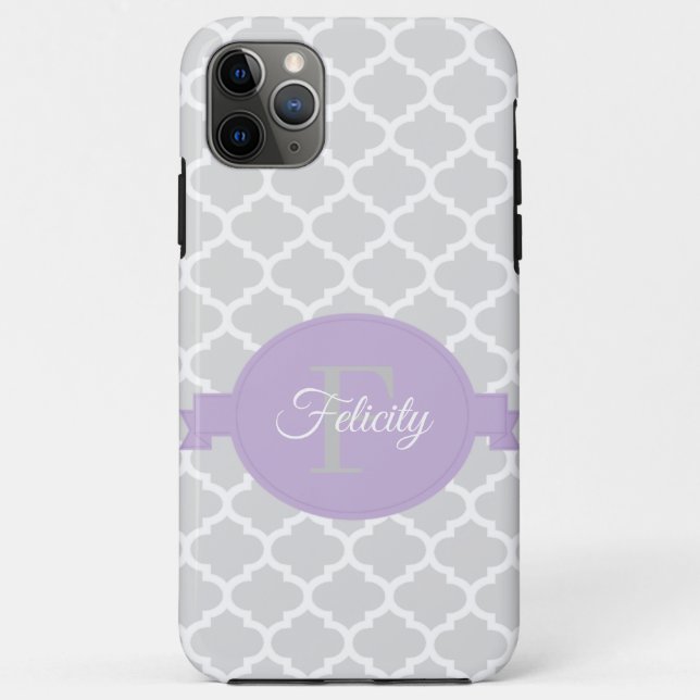 Lavender Quatrefoil Personalized Case-Mate iPhone Case (Back)