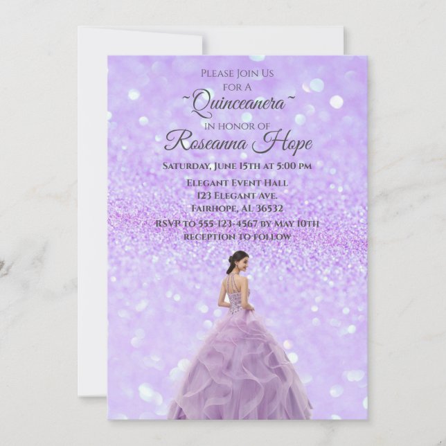 Lavender Quinceanera Invitation avec photo (Devant)