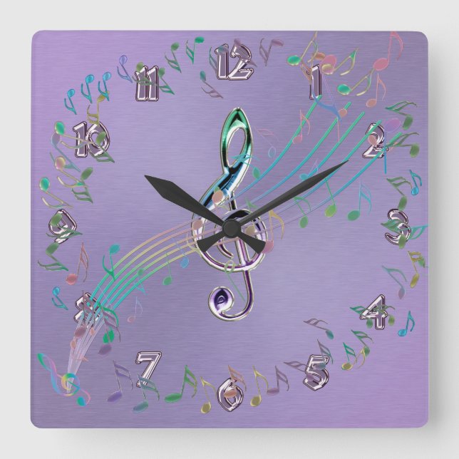 Lavender Rainbow Glass Music Notes and Clef Clock (Front)