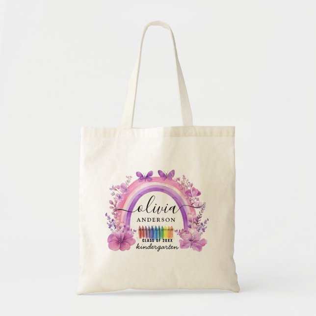 Lavender Rainbow Personalised Kids Tote Bag (Front)