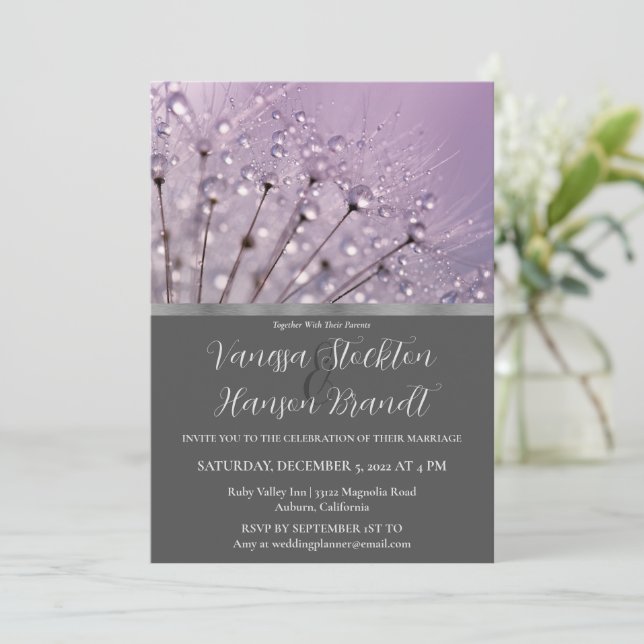 Lavender Raindrops Wedding Invitation (Standing Front)