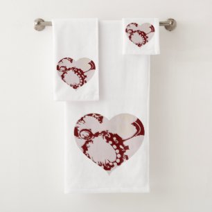 Lavender -red and White Floral Hearts  Bath Towel Set