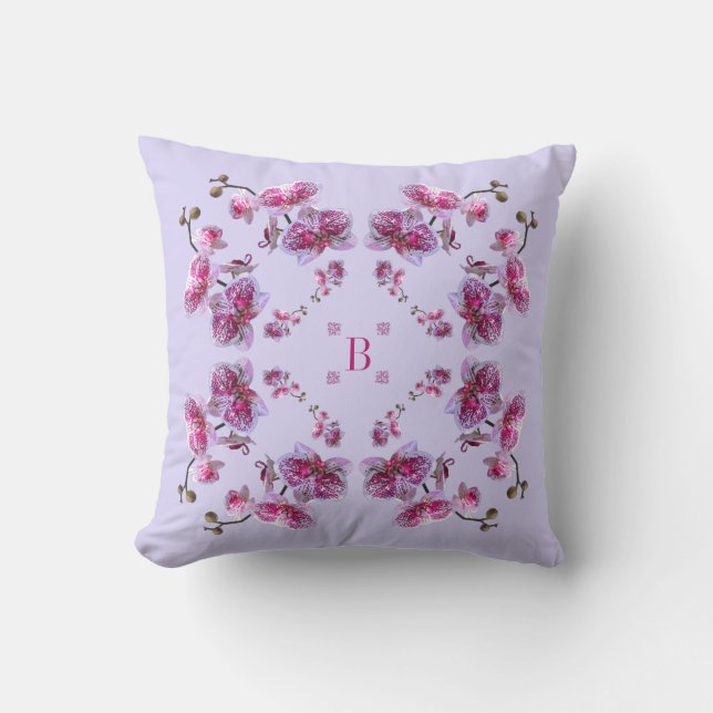 Lavender Red Violet Orchids Square Pillow (Front)