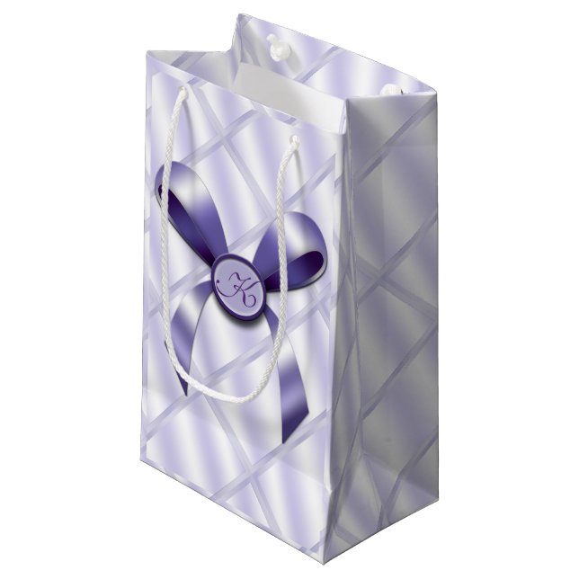 Lavender Reflection w/ Bow Monogram Small Gift Bag (Front Angled)