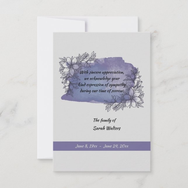 Lavender Remembrance Bereavement Thank You (Front)