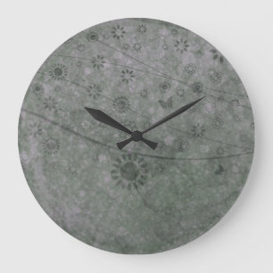 Lavender Retro Flowers and Butterflies Abstract Large Clock
