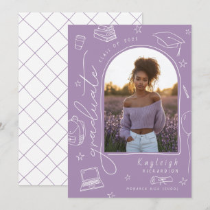 Lavender Retro Photo Graduation Announcement