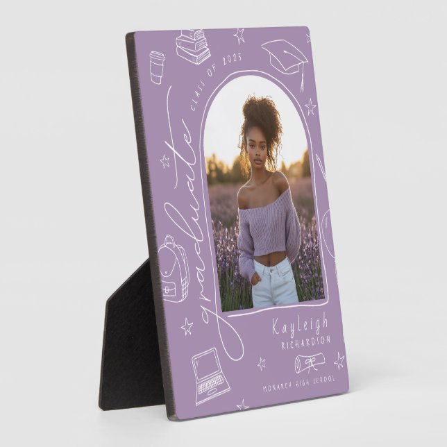 Lavender Retro Photo Graduation Keepsake Plaque (Side)