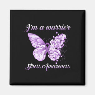 Lavender Ribbon Butterfly I’m A Warrior Stress Awa Magnet