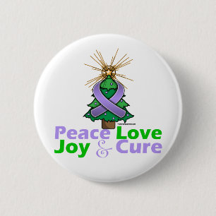 Lavender Ribbon Christmas Peace Love, Joy & Cure 2 Inch Round Button