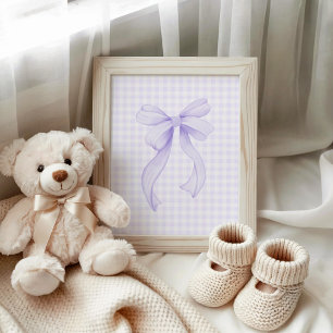 Lavender Ribbon on Pastel Purple Gingham Poster