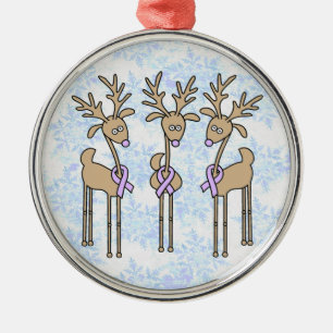 Lavender Ribbon Reindeer - General Cancer Metal Ornament