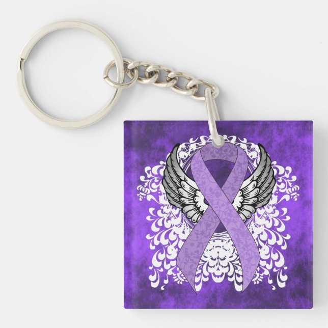 Lavender Ribbon with Wings Keychain (Front)
