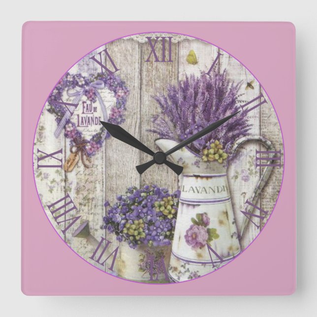 Lavender Roman Numeral Square Wall Clock (Front)