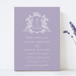 Lavender Romantic Floral Crest Wedding Invitation