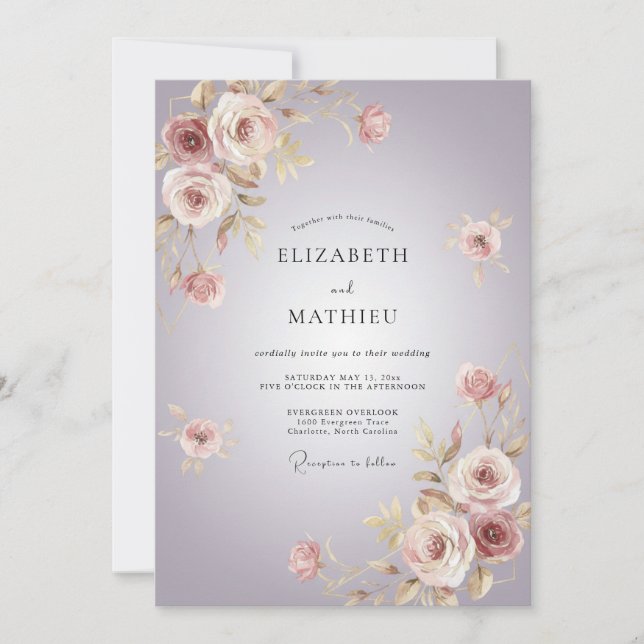 Lavender Romantic Floral Flourish Wedding Invitation (Front)