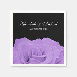 Lavender Rose and Black Personalized Wedding Napkin