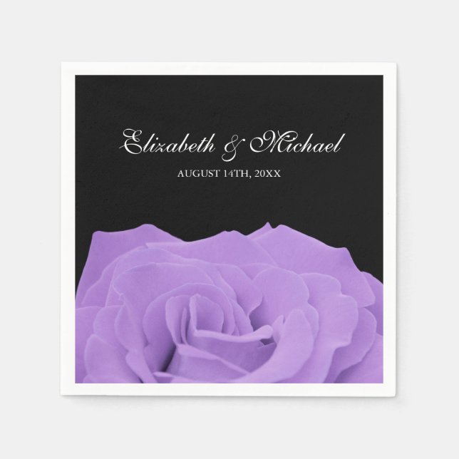 Lavender Rose and Black Personalized Wedding Napkin (Front)