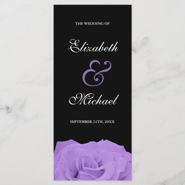 Lavender Rose and Black Wedding Program (Front)