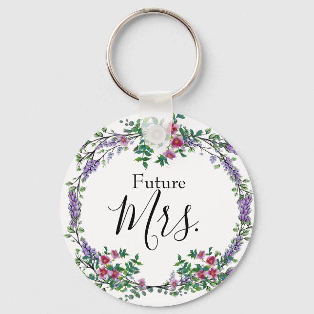 Lavender Rose and Eucalyptus Future Mrs. Keychain (Front)