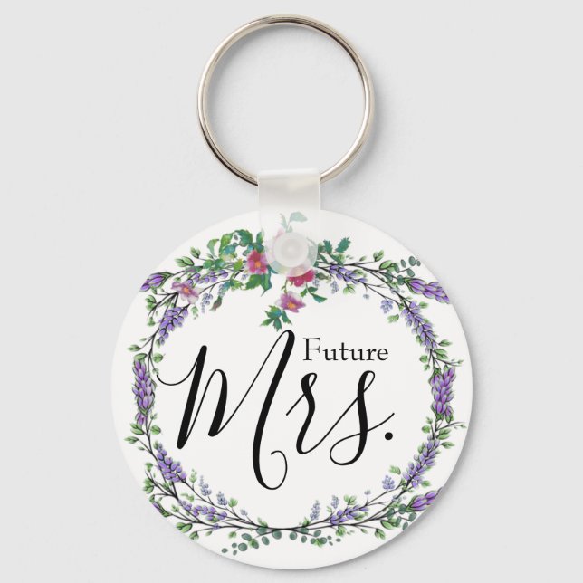 Lavender Rose and Eucalyptus Future Mrs. Keychain (Front)