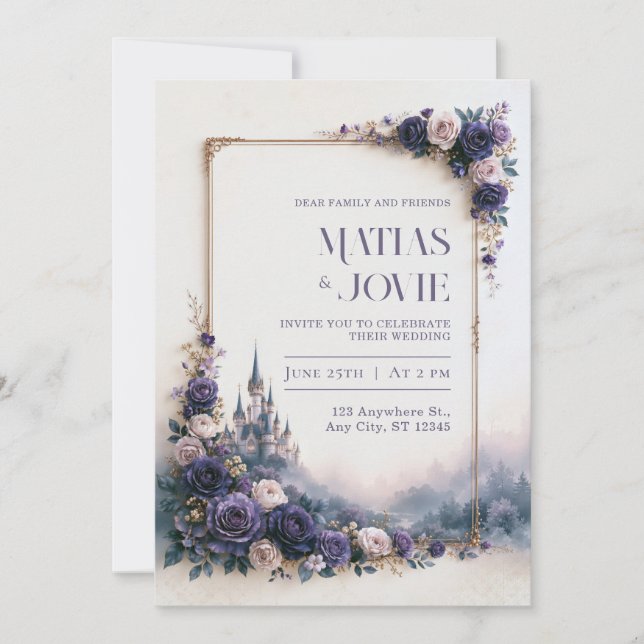 Lavender Rose Castle Frame Wedding Invitation (Front)
