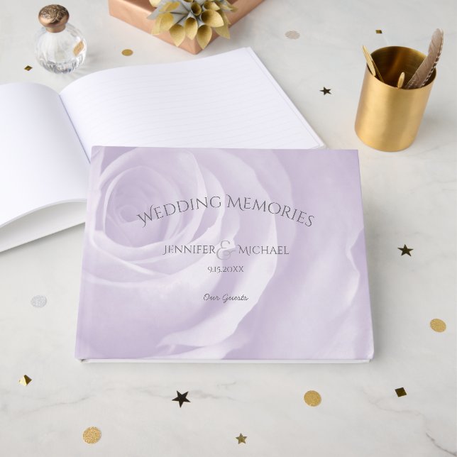 lavender rose elegant wedding guests memories guest book (Front Open)
