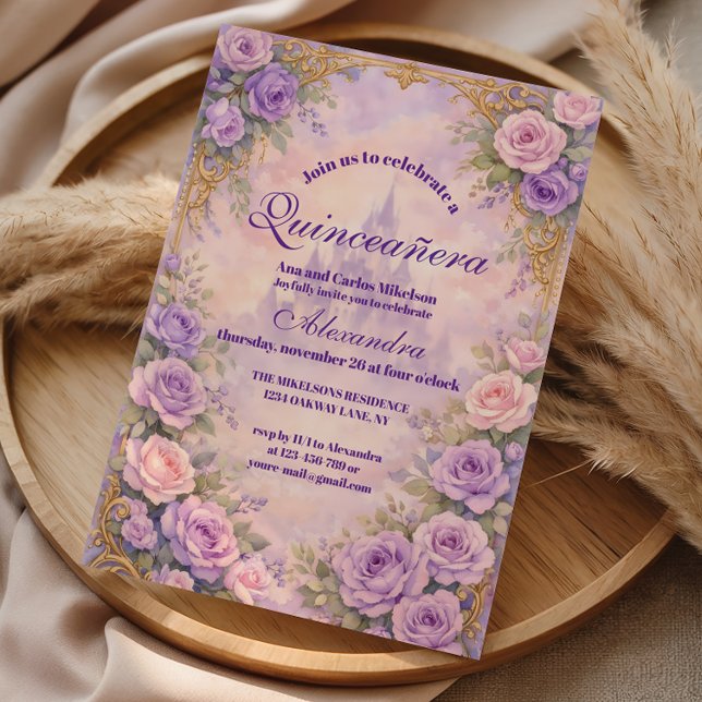 Lavender Rose Gold Garden Quinceañera Invitation (Creator Uploaded)