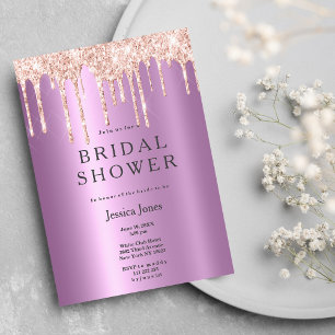 Lavender rose gold glitter drips Bridal Shower Invitation